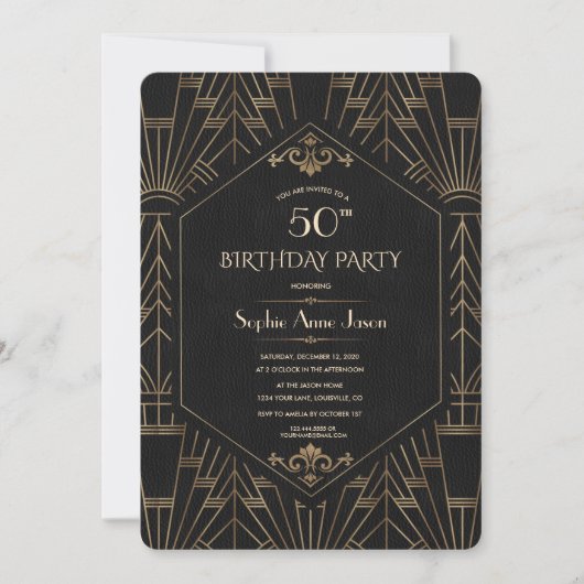 Royal Gold Black Great Gatsby 1920s Birthday Party Kaart (Voorkant)