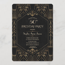 Royal Gold Black Great Gatsby 1920s Birthday Party Kaart