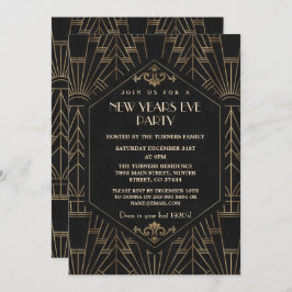 Royal Gold Black Great Gatsby 1920s nieuwjaarsfees Kaart