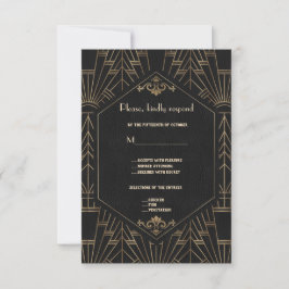 Royal Gold Black Great Gatsby 1920s Wedding RSVP