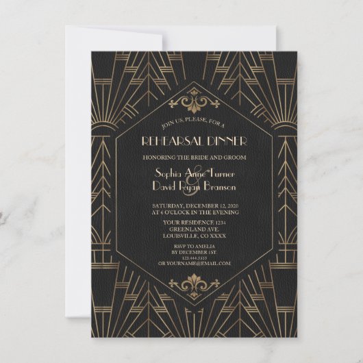 Royal Gold Black Great Gatsby 20s repetitief diner Kaart (Voorkant)