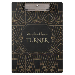 Royal Gold Black Great Gatsby 20s Style Monogram Klembord