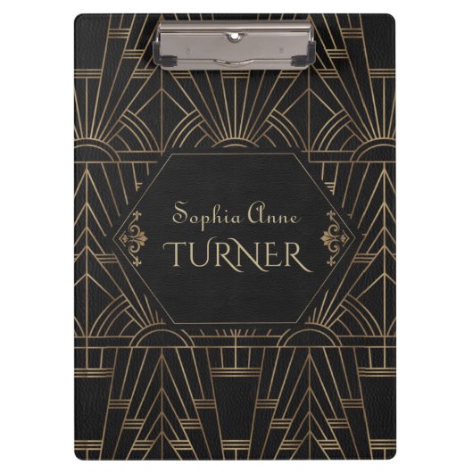 Royal Gold Black Great Gatsby 20s Style Monogram Klembord (Voorkant)