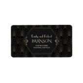 Royal Gold Black Great Gatsby Art Deco Wedding Etiket (Voorkant)