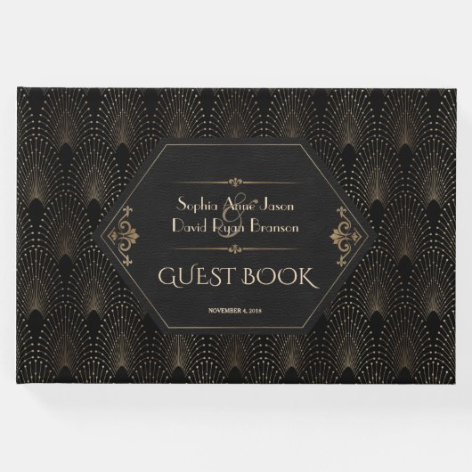 Royal Gold Black Great Gatsby Art Deco Wedding Gastenboek (Voorkant)