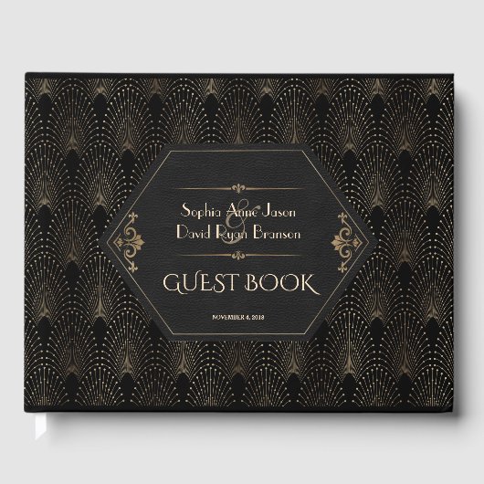 Royal Gold Black Great Gatsby Art Deco Wedding Gastenboek (Voorkant)