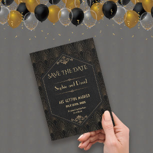 Royal Gold Black Great Gatsby Art Deco Wedding Kaart