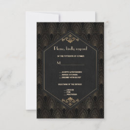 Royal Gold Black Great Gatsby Art Deco Wedding RSVP Kaartje