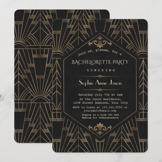 Royal Gold Black Great Gatsby Bachelorette Party Kaart (Voorkant / Achterkant)