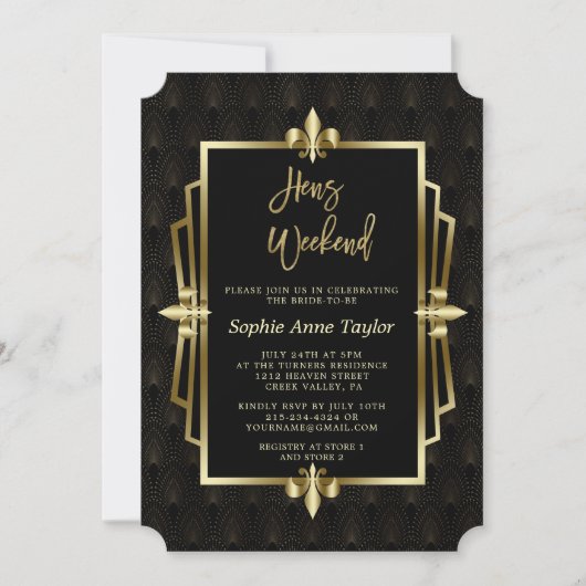 Royal Gold Black Great Gatsby Bachelorette Weekend Kaart (Voorkant)