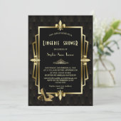 Royal Gold Black Great Gatsby Lingerie Shower Kaart (Staand voorkant)