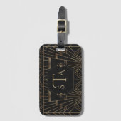 Royal Gold Black Great Gatsby Monogram 20 jaar Bagagelabel (Voorkant (verticaal))