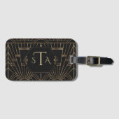 Royal Gold Black Great Gatsby Monogram 20 jaar Bagagelabel (Voorkant (horizontaal))