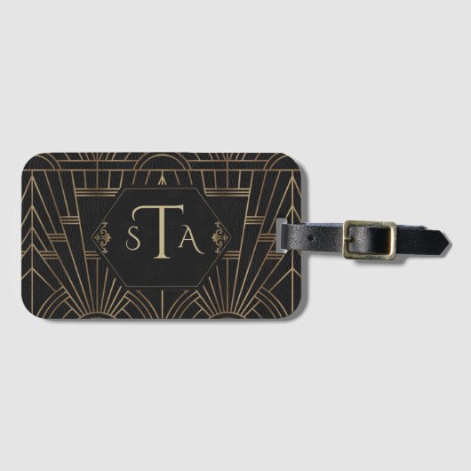 Royal Gold Black Great Gatsby Monogram 20 jaar Bagagelabel (Voorkant (horizontaal))