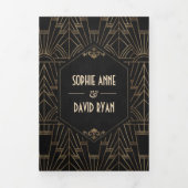 Royal Gold Black Great Gatsby Wedding 1920 Drieluik Uitnodiging (Cover)