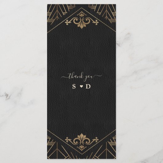 Royal Gold Black Great Gatsby Wedding 1920 Menu (Achterkant)