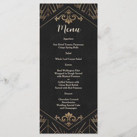 Royal Gold Black Great Gatsby Wedding 1920 Menu (Voorkant)