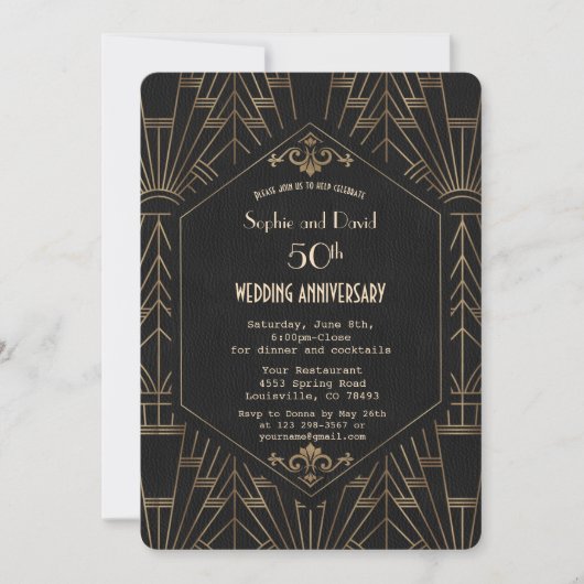 Royal Gold Black Great Gatsby Wedding Jubileum Kaart (Voorkant)