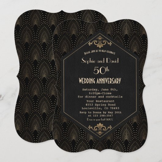 Royal Gold Black Great Gatsby Wedding Jubileum Kaart (Voorkant / Achterkant)