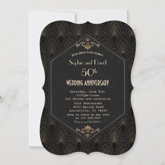 Royal Gold Black Great Gatsby Wedding Jubileum Kaart (Voorkant)