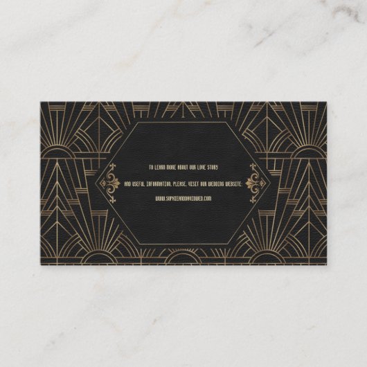 Royal Gold Black Great Gatsby Wedding Website Visitekaartje (Voorkant)