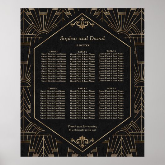 Royal Gold Black Grote Gatsby Bruiloft Welkomstbor Poster (Voorkant)