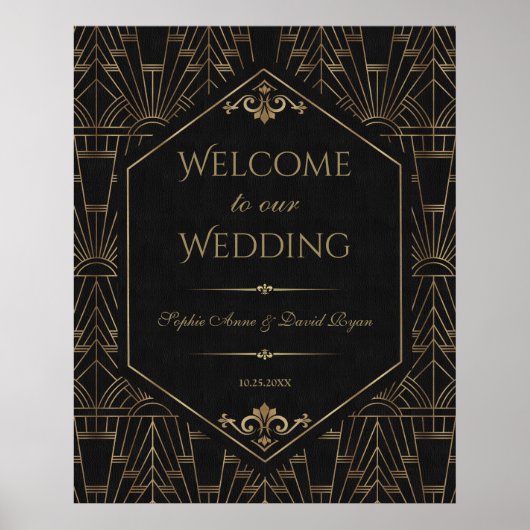 Royal Gold Black Grote Gatsby Bruiloft Welkomstbor Poster (Voorkant)
