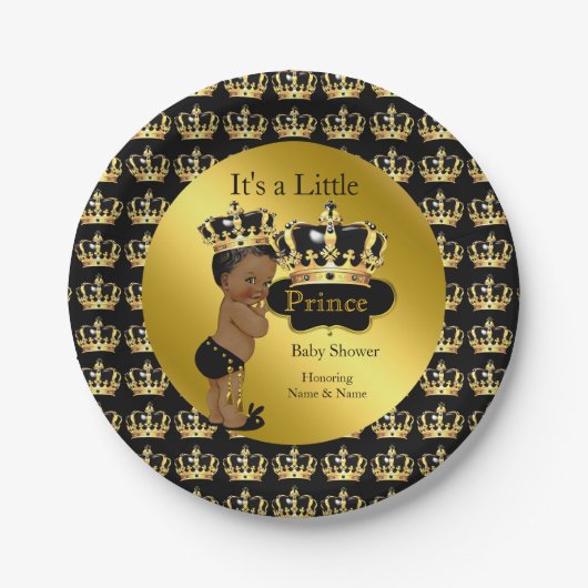 Royal Gold Black Prince Crown Baby shower Papieren Bordje (Voorkant)