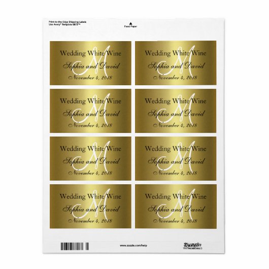 Royal Gold Black Weduwen Wine Label Monogram (Full Sheet)