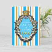Royal Gold & Blue Crown 1e verjaardag uitnodiging (Staand voorkant)