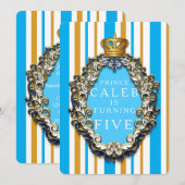 Royal Gold & Blue Crown Uitnodiging voor Verjaarda (Voorkant / Achterkant)