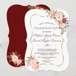 Royal Gold Blush Pink Floral Burgundy Verloving Kaart