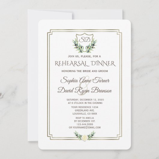 Royal Gold Crest Laurel Wreath Rehearsal Kaart (Voorkant)