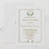Royal Gold Crest Lush Greenery Baby shower Invite Kaart (Voorkant / Achterkant)