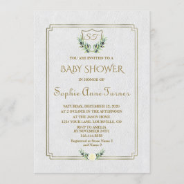 Royal Gold Crest Lush Greenery Baby shower Invite Kaart