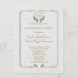 Royal Gold Crest Lush Greenery Engagement Party Kaart
