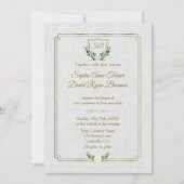 Royal Gold Crest Lush Greenery Monogram Wedding Kaart (Voorkant)