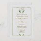 Royal Gold Crest Lush Greenery Monogram Wedding Kaart (Voorkant / Achterkant)