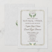 Royal Gold Crest Lush Greenery Rehearsal Dinner Kaart (Voorkant / Achterkant)
