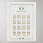 Royal Gold Crest Lush Greenery Seating Chart Poster (Voorkant)