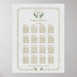 Royal Gold Crest Lush Greenery Seating Chart Poster