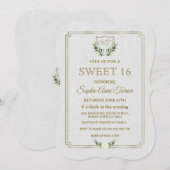 Royal Gold Crest Lush Greenery SWEET 16 Uitnodigen Kaart (Voorkant / Achterkant)