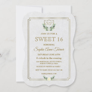 Royal Gold Crest Lush Greenery SWEET 16 Uitnodigen Kaart