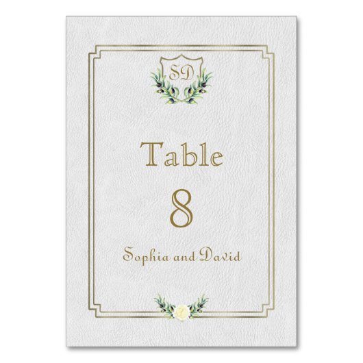 Royal Gold Crest Lush Greenery Table Number Kaart (Voorkant)