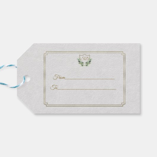 Royal Gold Crest Lush Greenery Wedding Cadeaulabel (Achterkant Horizontaal)