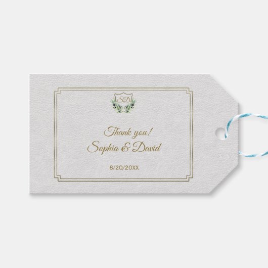 Royal Gold Crest Lush Greenery Wedding Cadeaulabel (Voorkant (Horizontaal))