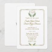 Royal Gold Crest Lush Greenery Wedding Kaart (Voorkant / Achterkant)