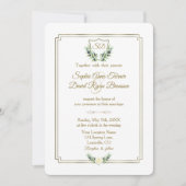 Royal Gold Crest Lush Greenery Wedding Kaart (Voorkant)