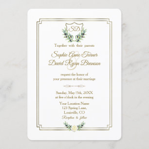 Royal Gold Crest Lush Greenery Wedding Kaart