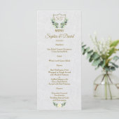 Royal Gold Crest Lush Greenery Wedding Menu (Staand voorkant)